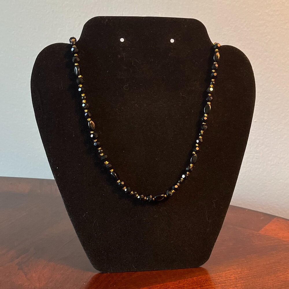 Handmade Beaded Necklace - Black Faceted